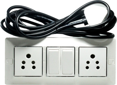 JELECTRICALS Modular Extension Board With 5 Meter Long Wire With 2 Branded Switch 2  Socket Extension Boards(White, 5 m)