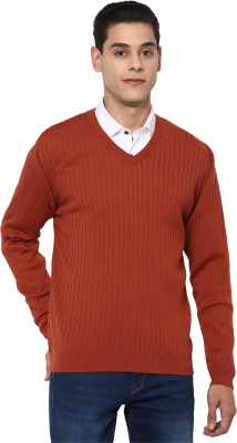 Allen Solly Striped V Neck Casual Men Maroon Sweater