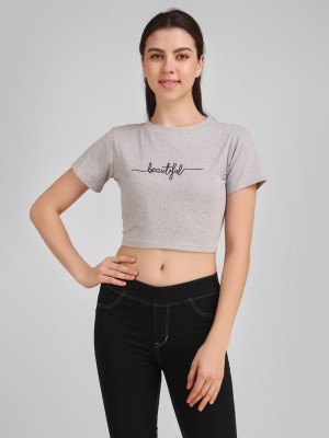 Jolliy Casual Printed Women Grey Top