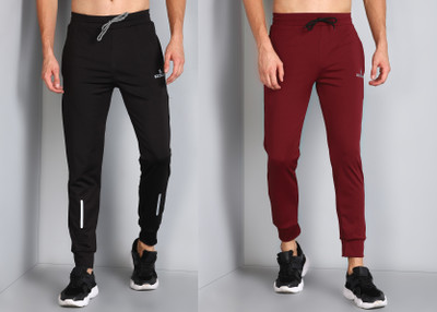 KIZAAR Solid Men Maroon, Black Track Pants
