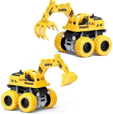 Toyvala Charismatic Friction Powered Bucket & Grapple Excavator Unbreakable Deformation Impact Engineering Automobile Construction Vehicles/Car Toys for Children/Kids(Multicolor, Pack of: 2)