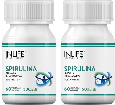 INLIFE Spirulina Supplement 500 mg - Vegetarian 60 Capsules (2 Pack)(2 x 60 No)