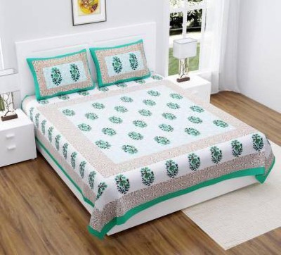 Homeline 104 TC Cotton Double Printed Flat Bedsheet(Pack of 1, Turquoise)