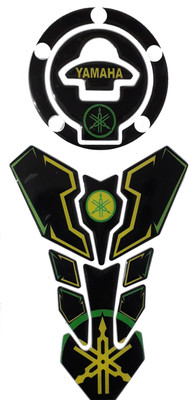 Golden Lion Yamaha R15 Bike Tank Pad and Fuel Cap Combo Vinyl yellow with green and black sticker Bike Tank Pad