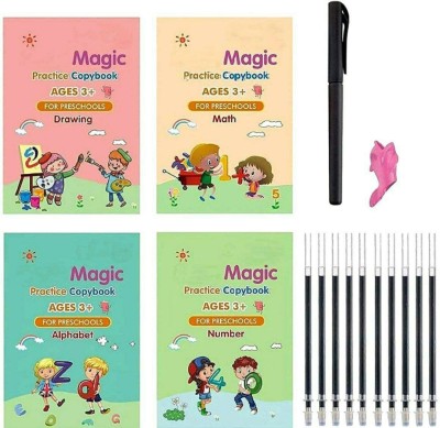 Magic Practice Copybook, Number Tracing Book For Preschoolers With Pen, Magic Calligraphy Copybook Set Practical Reusable Writing Tool Simple Hand Lettering(Hardcover, Generic)