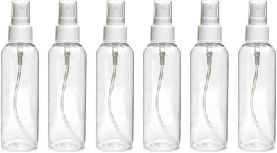 nsb herbals Transparent Plastic Empty Refillable Reusable Fine Mist Spray Bottle with Dust Cap 100 ml Spray Bottle(Pack of 6, Clear, PET)