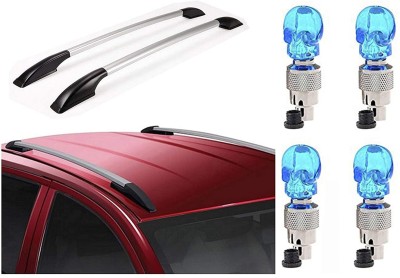 VOCADO Car Silver Drill Roof Rail with Adhesive Tape For Chevrolet Spark (Silver Colour)+SkullLight Blue Set Of 4 Car Beading Roll For Bumper, Grill and Garnish Cover(10 m)