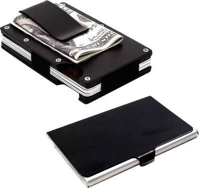 StealODeal Black Metal Case Money Clip With Slim Steel 15 Card Holder(Set of 2, Black)
