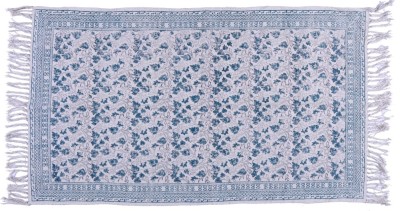 abi crafts White, Green Cotton Carpet(3 ft,  X 5 ft, Rectangle)