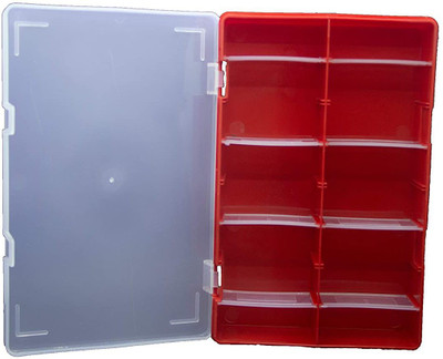 GLOBOMOTIVE Multipurpose Plastic Storage Box with 8 Removable Dividers Adjustable Organizer For Storing Jewelry Earrings Bead Pills Drugs Red Storage Box Drawer Divider(Plastic)