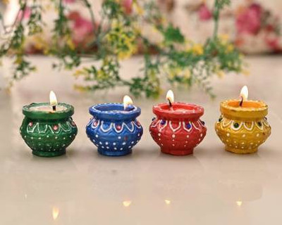 Happy Traders Matkadiya Terracotta (Pack of 4) Table Diya Set(Height: 2 inch)