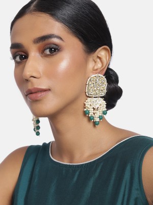 I Jewels 18k Gold Plated Kundan Pearl & Beades Studded Drop Earrings Alloy Drops & Danglers