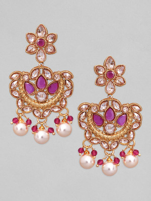 RUBANS Rubans 22K Gold Plated Handcrafted Ruby Studded Drop Earrings Alloy Drops & Danglers