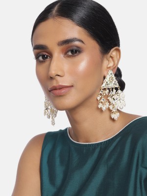 I Jewels Gold Plated Traditional Meena Work Kundan Studded Pearl Drop Earrings Alloy Drops & Danglers