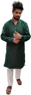 Shadab Chikan Men Solid Straight Kurta(Dark Green)