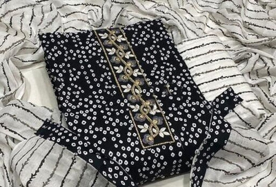 JENSUITS Cotton Blend Printed, Striped Salwar Suit Material