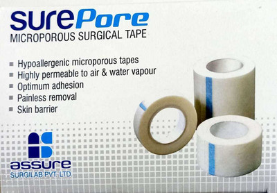 SUREPORE Non Wooven Microporus Surgical Paper Tape (1.0 Inch x 9.0 m - Box of 12 Rolls) First Aid Tape(Pack of 12)