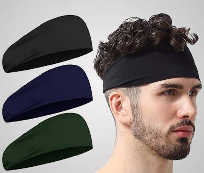 Bismaadh Men & Women Sweat Head Bands for Running, Sports Workout/Exercise Fitness Band(Black, Blue, Green, Pack of 3)