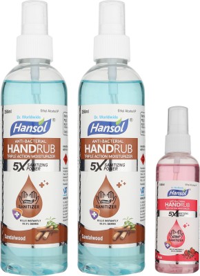 Hansol  Hospital Grade (250 ML* 2 Pc Sandalwood, 100 ML* 1 Pc Rose)-Total 600ml Sanitizer Spray Bottle(3 x 200 ml)