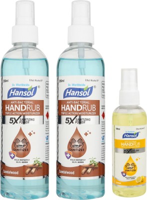 Hansol  Hospital Grade (250 ML* 2 Pc Sandalwood, 100 ML* 1 Pc Lemon)-Total 600ml Sanitizer Spray Bottle(3 x 200 ml)
