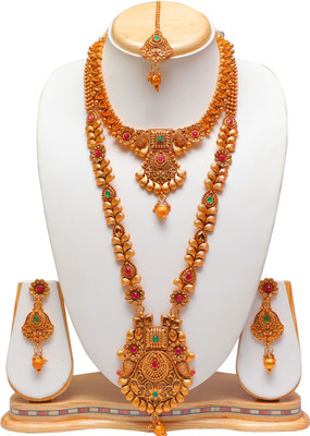 Swarajshop Copper Gold-plated Green, Maroon Jewellery Set(Pack of 1)