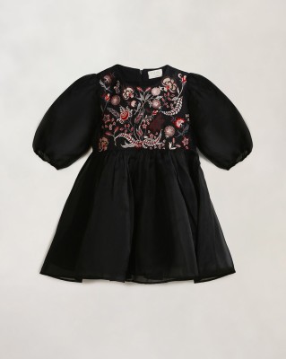 Cherry Crumble by Nitt Hyman Girls Midi/Knee Length Party Dress(Black, 3/4 Sleeve)