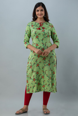 Nishabd Women Floral Print Straight Kurta(Green)