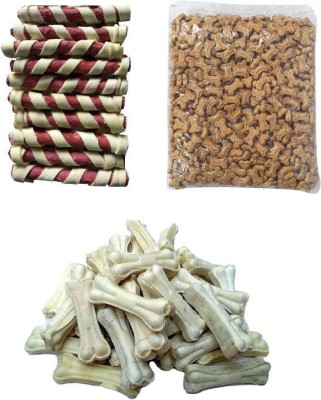 SAWAY Dog Rawhide Mutton Spirral Munchy (Red) 150Gr, Healthy Treat Small Brown Biscuit 150gr & Healthy Pressed Chew Bone 4inch 150g (Pack Of 450gr) Mutton, Beef, Vegetable Dog Chew(0.45 kg, Pack of 1)