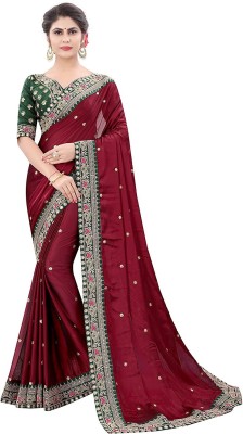 Krisha Fashion Embroidered Bollywood Silk Blend Saree(Maroon)