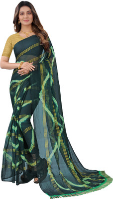 RHEY Printed Bandhani Chiffon Saree(Dark Green)