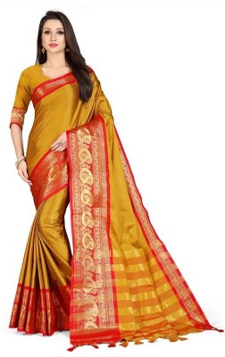 Textilebaba Woven Arani Pattu Art Silk Saree(Mustard)