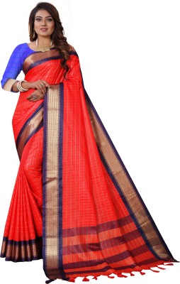 EN Creation Checkered Dharmavaram Cotton Silk Saree(Maroon)