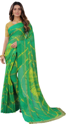 RHEY Printed Bandhani Chiffon Saree(Green)