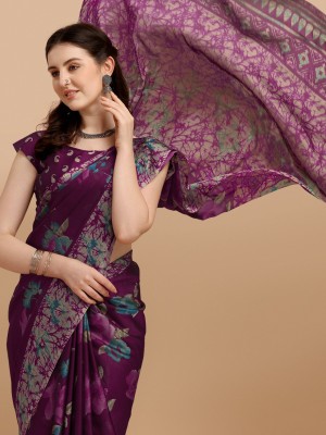 Ethnic Junction Printed Daily Wear Chiffon Saree(Purple)