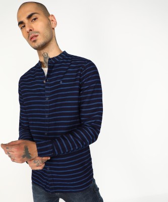 WROGN Men Striped Casual Blue Shirt