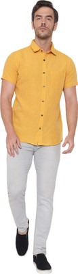 Latest Plus Men Striped Casual Yellow Shirt