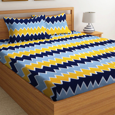 VAS COLLECTIONS 144 TC Microfiber Double Printed Flat Bedsheet(Pack of 1, Yellow)
