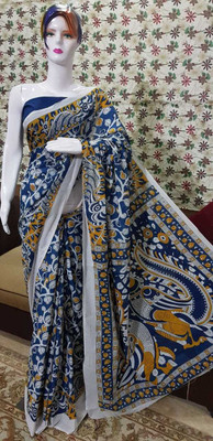 Jashvita Hand Painted Handloom Pure Cotton Saree(Multicolor)