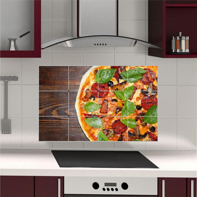 wildartcreation 50.8 cm Pizza Love Waterproof and Anti Oil Stain Kitchen Sticker designs 34 Self Adhesive Sticker(Pack of 1)