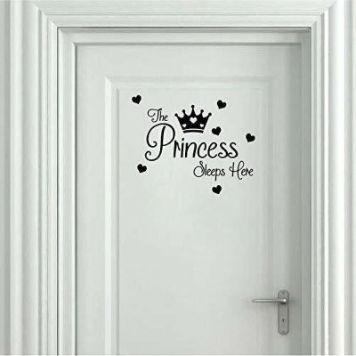 LYOMAN 59 cm The Princess Sleeps Wall Sticker for Badroom Kitchen Door Bathroom (PVC Vinyl 58.5 cm x 60 cm Black) Non-Reusable Sticker(Pack of 1)