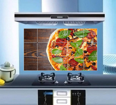 Divine studio 50.8 cm Pizza Love Waterproof and Anti Oil Stain Kitchen Sticker designs 35 Self Adhesive Sticker(Pack of 1)