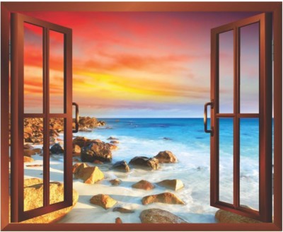 Varadvinayak 59 cm Sea beach in magical wall window Self Adhesive Sticker(Pack of 1)