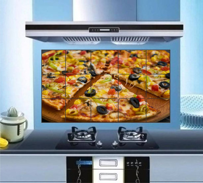 wildartcreation 50.8 cm Pizza Love Waterproof and Anti Oil Stain Kitchen Sticker designs 38 Self Adhesive Sticker(Pack of 1)