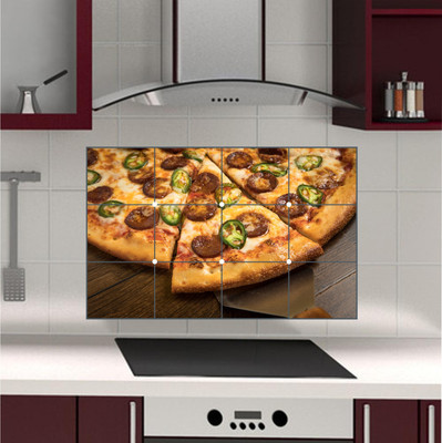 wildartcreation 50.8 cm Pizza Love Waterproof and Anti Oil Stain Kitchen Sticker designs 25 Self Adhesive Sticker(Pack of 1)