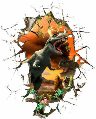 Varadvinayak 74 cm Roaring Dinosaur in wall Self Adhesive Sticker(Pack of 1)