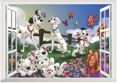 Varadvinayak 45 cm Dogs in magical wall window Self Adhesive Sticker(Pack of 1)