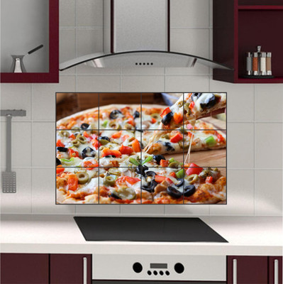 wildartcreation 50.8 cm Pizza Love Waterproof and Anti Oil Stain Kitchen Sticker designs 49 Self Adhesive Sticker(Pack of 1)