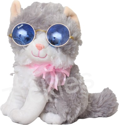 Tickles Soft Stuffed Plush Animal Sitting Cat Toy Wearing Googles For Kids Room Home Decoration  - 30 cm(Grey)