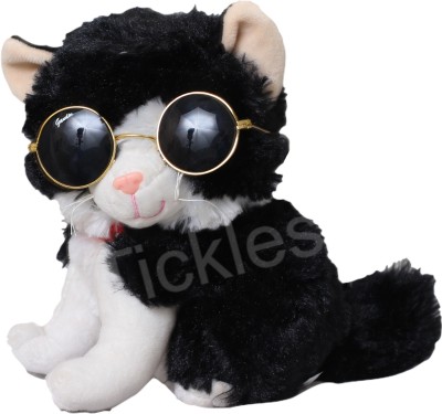 Tickles Soft Stuffed Plush Animal Sitting Cat Toy Wearing Googles For Kids Room Home Decorations  - 30 cm(Black)