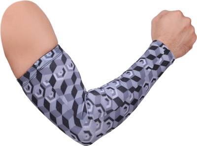 teknik Compression Spandex Printed Arm Sleeves Dust Protection Pack of 2 Hexa Grey Elbow Support